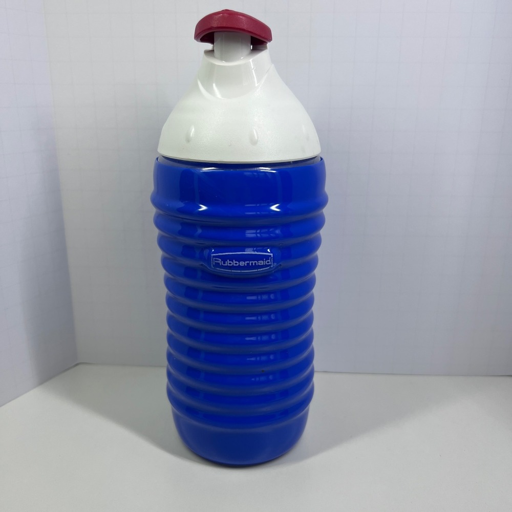 Rubbermaid 20oz Water Bottle Vintage Ribbed Made in USA Red White Blue Flip Top